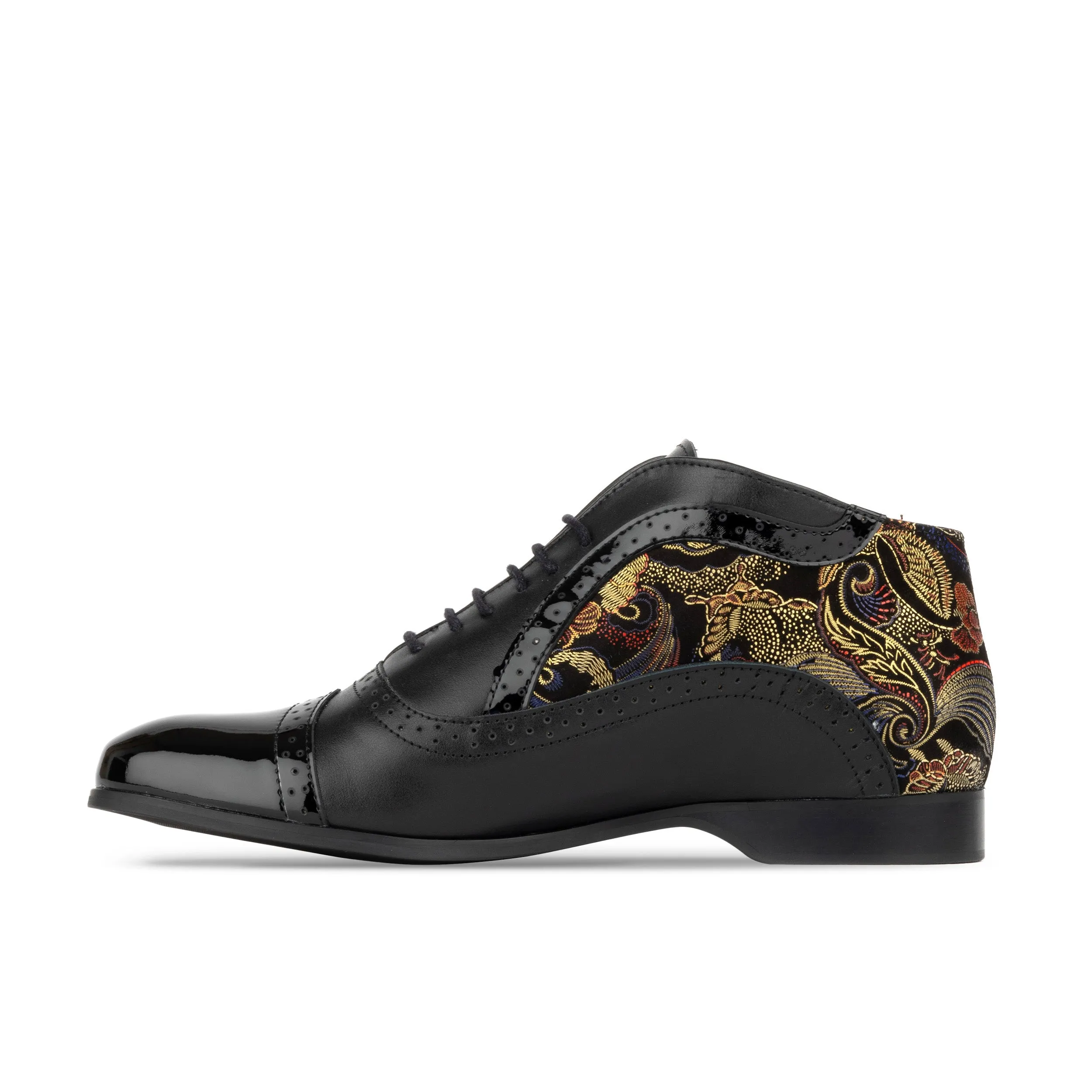 Jasmine - Black Multi - Women's cap toe leather oxford ankle boot in brogue styling