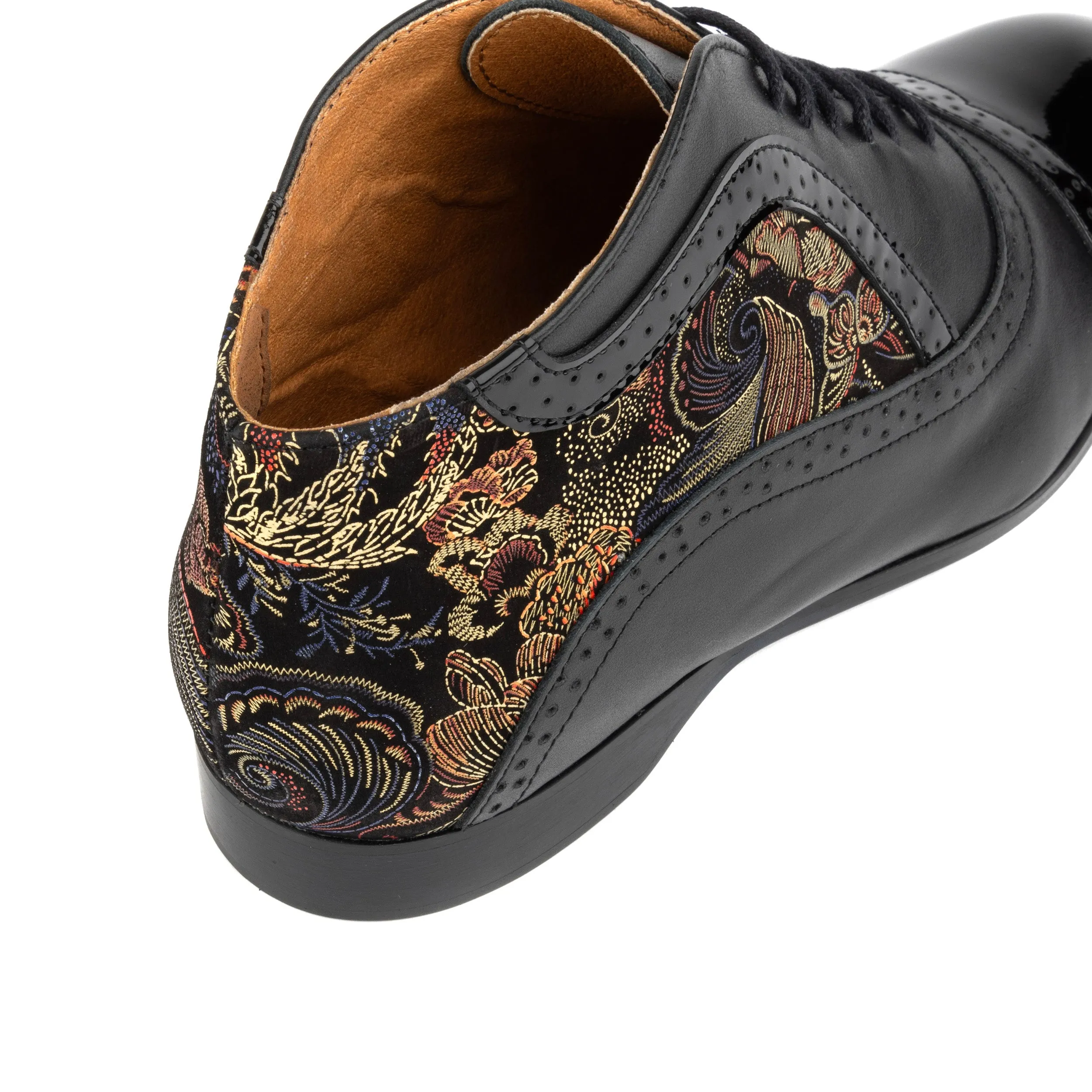 Jasmine - Black Multi - Women's cap toe leather oxford ankle boot in brogue styling