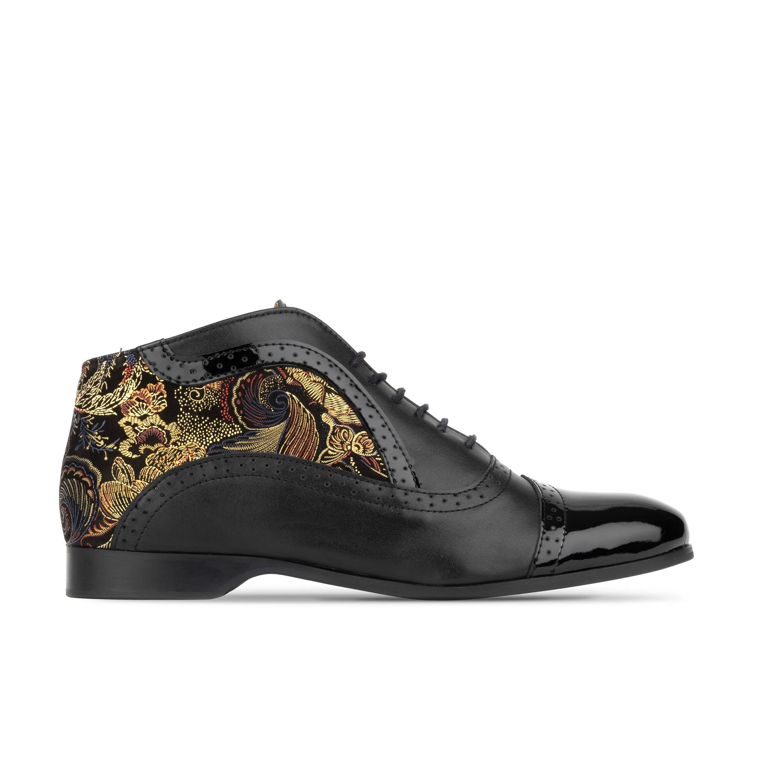 Jasmine - Black Multi - Women's cap toe leather oxford ankle boot in brogue styling