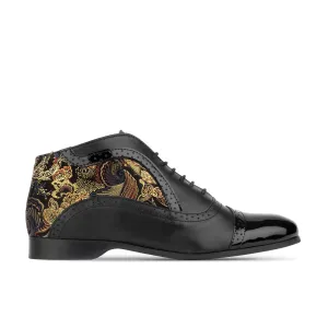 Jasmine - Black Multi - Women's cap toe leather oxford ankle boot in brogue styling