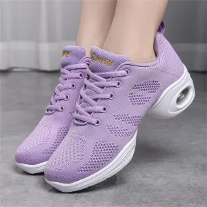 Ladies Jazz Shoes Lace Up Mesh Sneakers - Breathable Cushion Ladies Split Sole Sports Walking Dance Shoes Thick Sole (8,A)