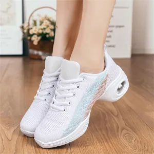 Ladies Jazz Shoes Lace Up Mesh Sneakers - Breathable Cushion Ladies Split Sole Sports Walking Dance Shoes Thick Sole (9.5,B)