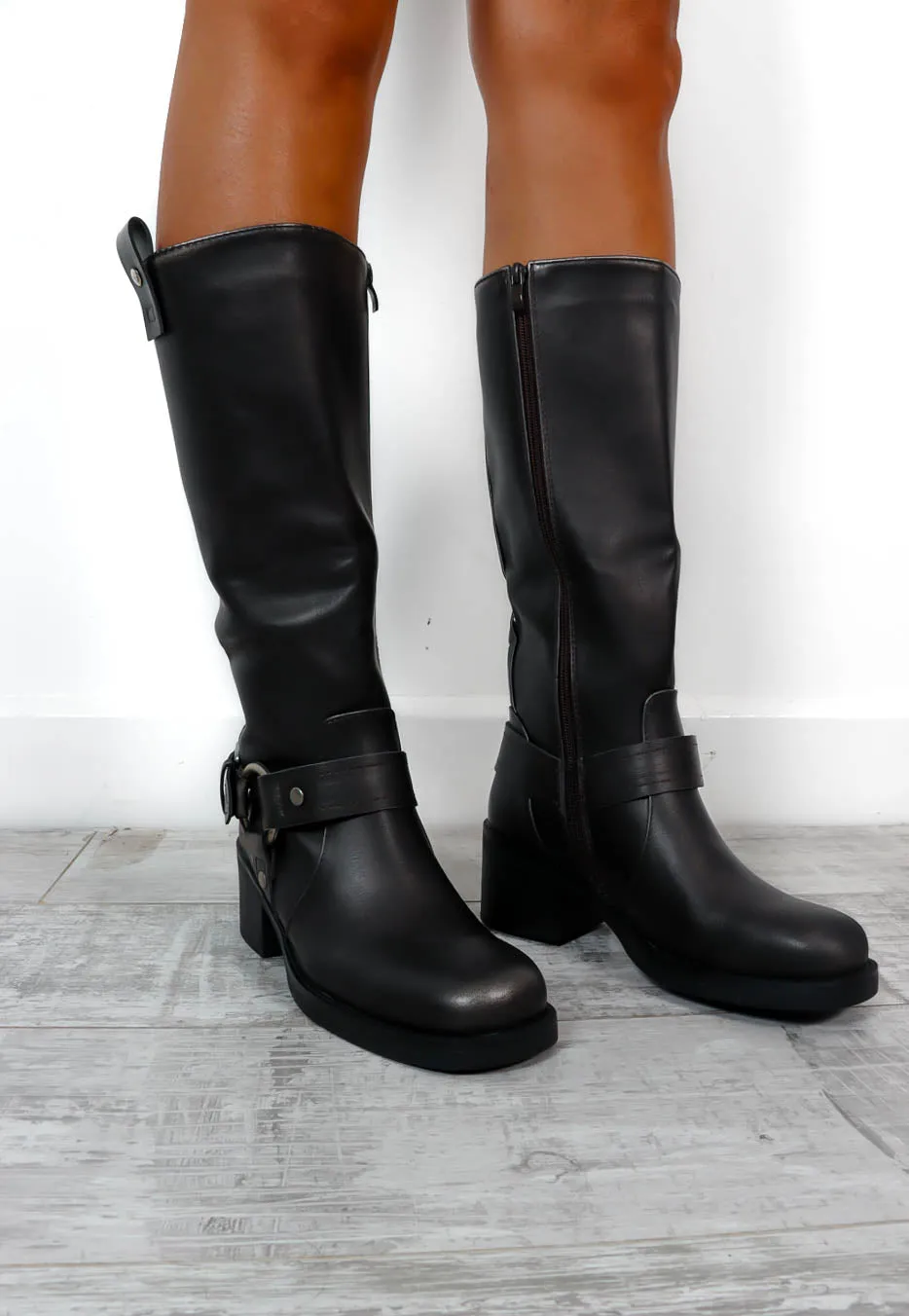 Lets Ride - Gun Buckle Knee High Boots