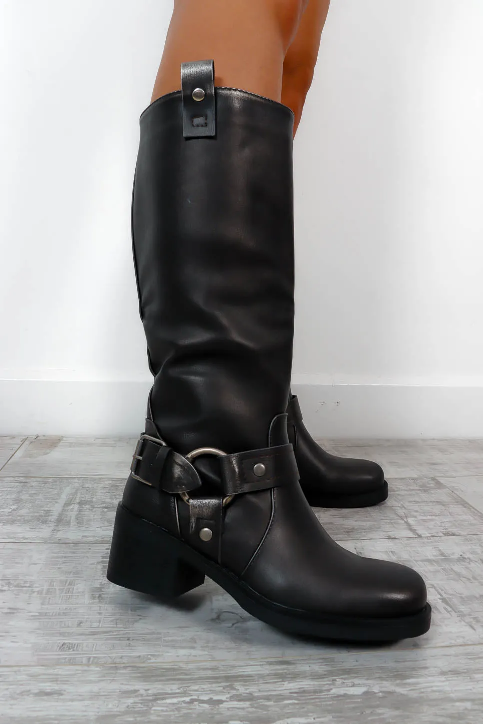 Lets Ride - Gun Buckle Knee High Boots