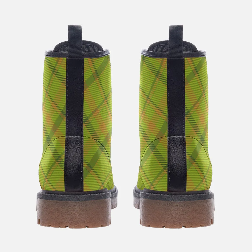 Lime Green Tartan Plaid Combat Boots