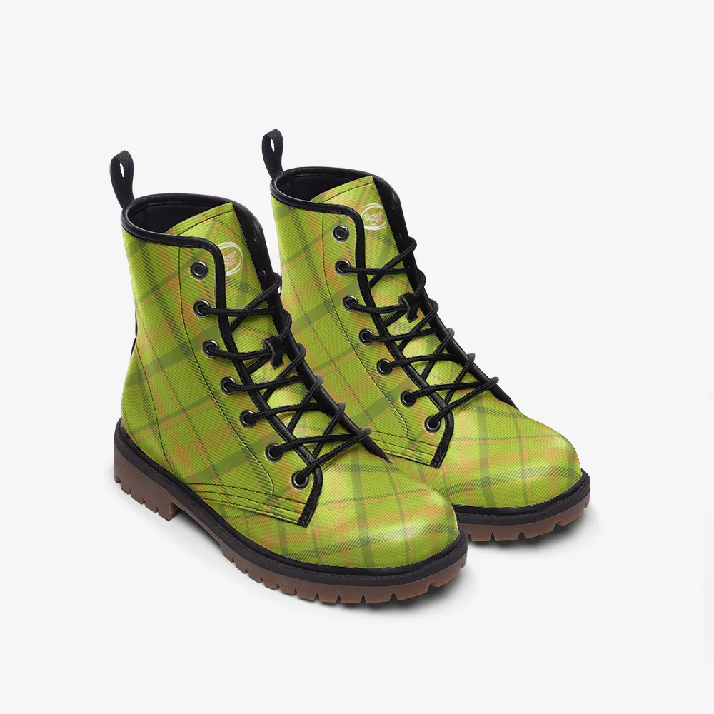 Lime Green Tartan Plaid Combat Boots