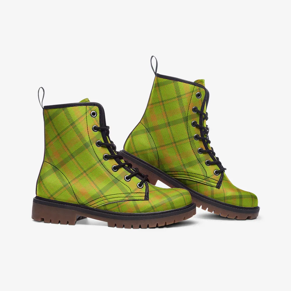Lime Green Tartan Plaid Combat Boots