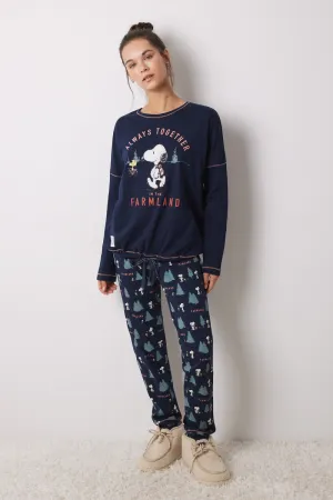 Long 100% cotton blue Snoopy pajamas