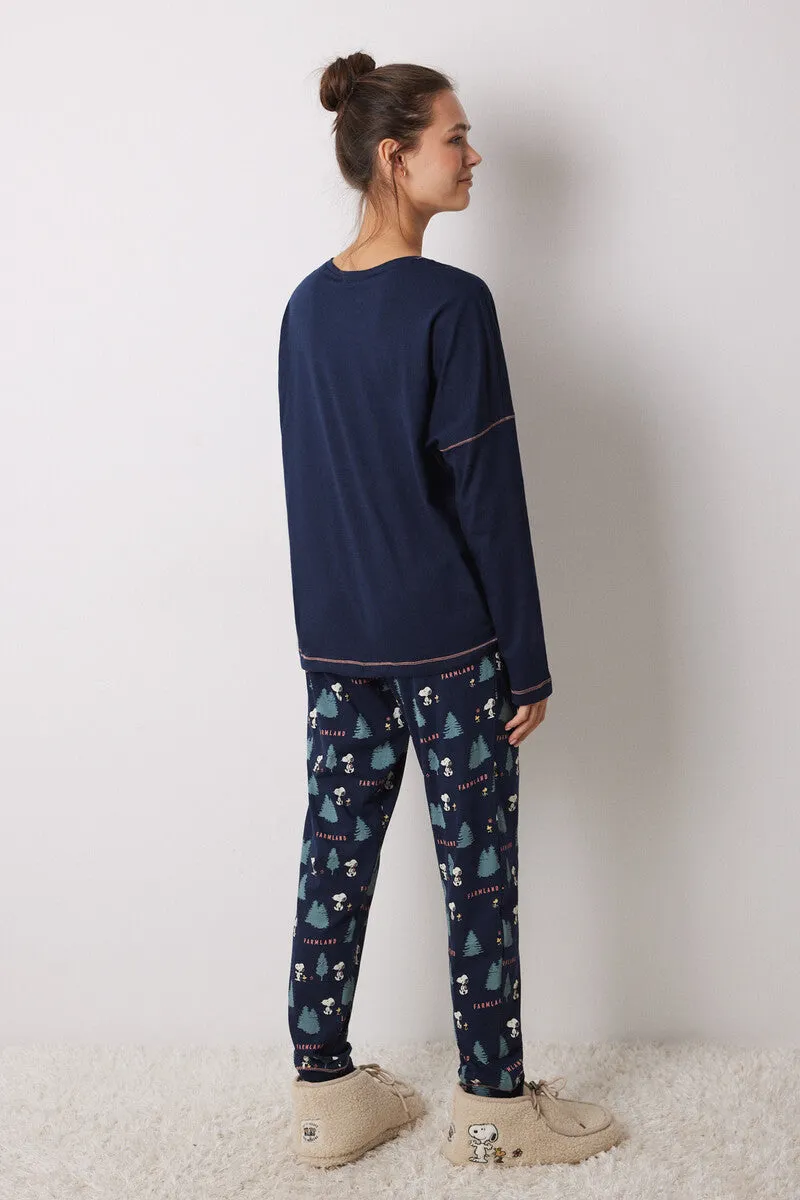 Long 100% cotton blue Snoopy pajamas