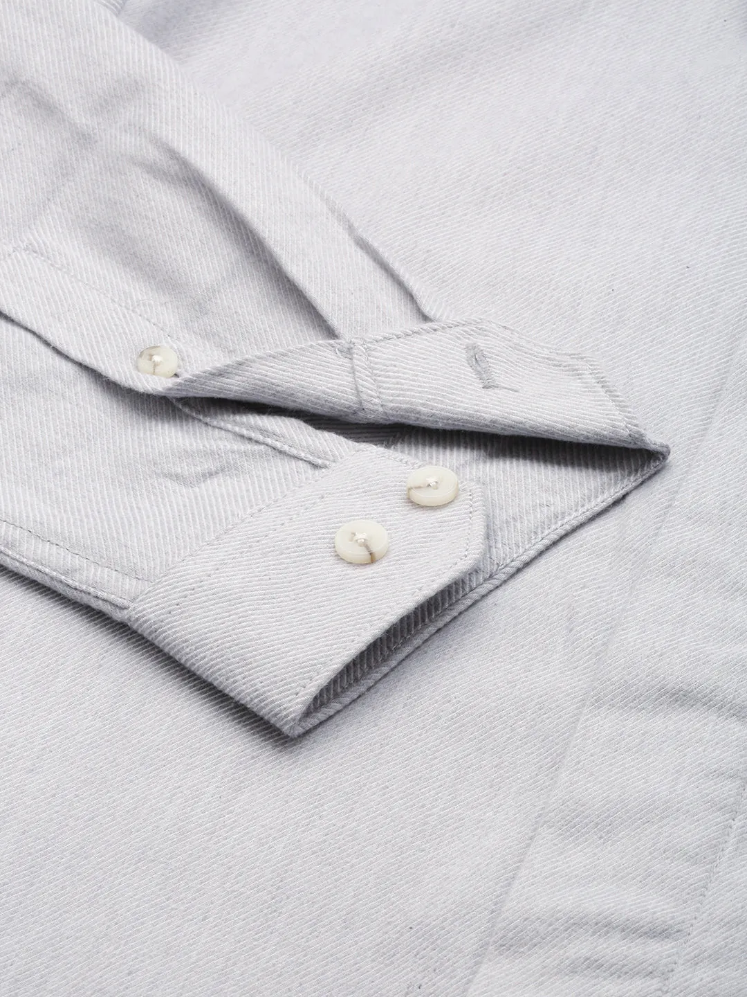 Men Grey Spread Collar Long Sleeves Cotton Casual Shirt
