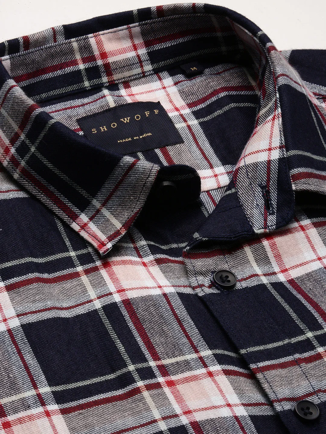 Men Navy Blue Standard Slim Fit Tartan Checks Opaque Cotton Casual Shirt