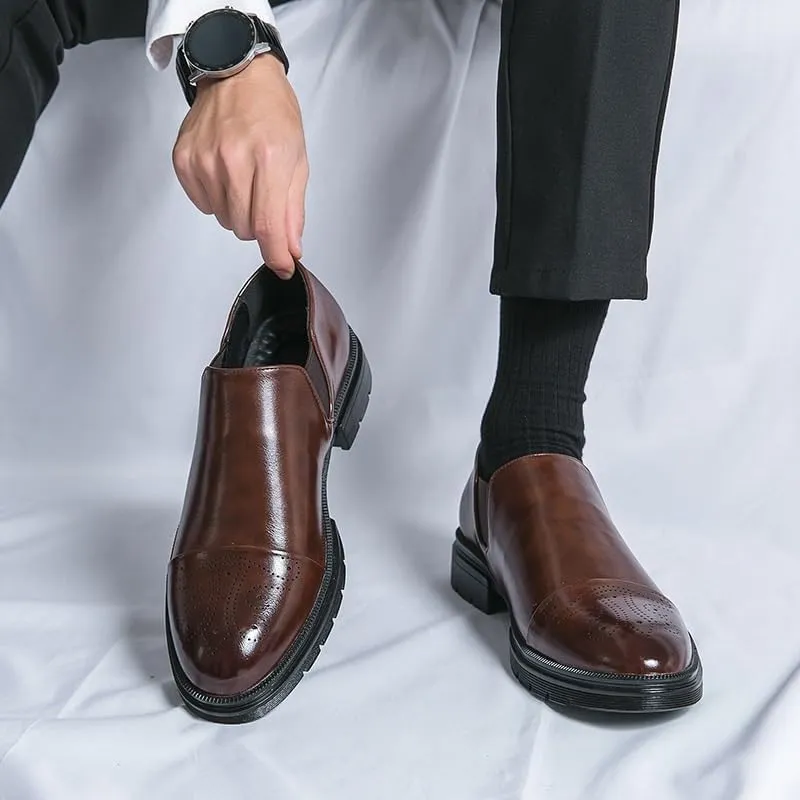 Men's Dress Shoes Slip On Pointed Toe Derbys Classic Formal Business Mens Brogue Oxfords Shoes