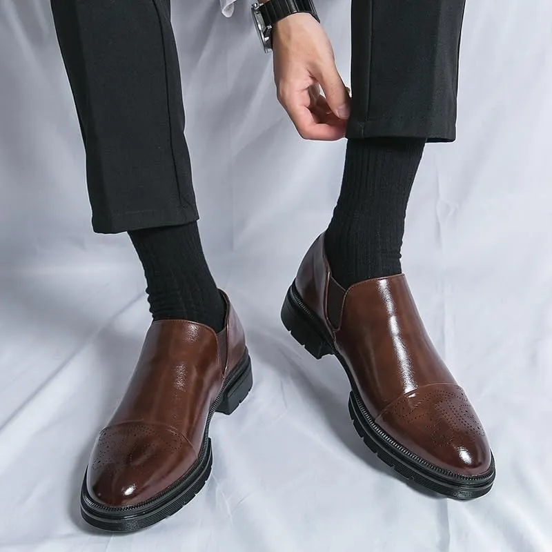 Men's Dress Shoes Slip On Pointed Toe Derbys Classic Formal Business Mens Brogue Oxfords Shoes