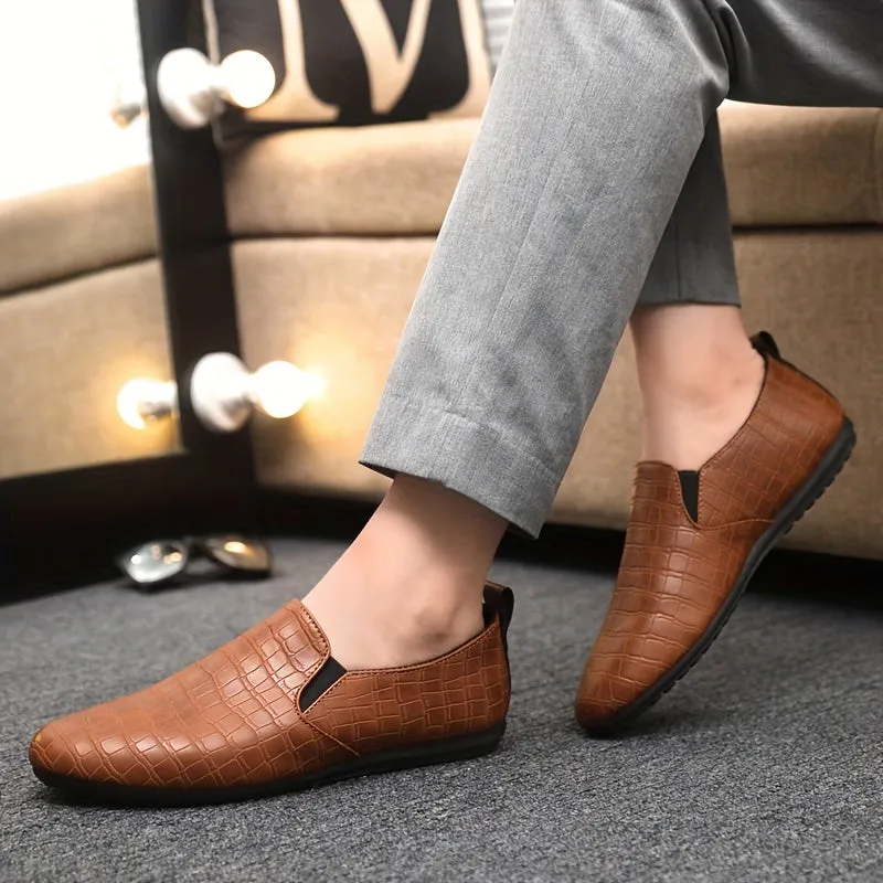 Men's Elegant Casual PU Leather Solid Color Loafer With Rubber Sole
