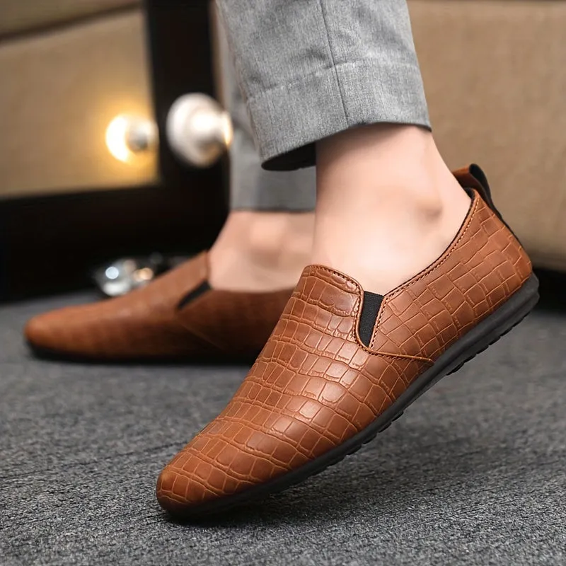Men's Elegant Casual PU Leather Solid Color Loafer With Rubber Sole