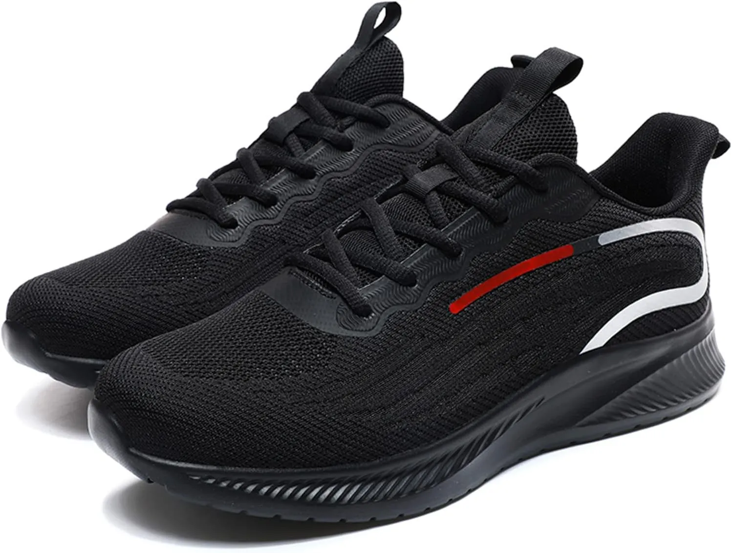 Mens Non Slip Arch Support Walking Sneakers Lightweight Breathable Mesh Slip on Cushion Running Shoes Athletic Gym Tennis Shoes for Men All Day Comfort Work Footwear Black