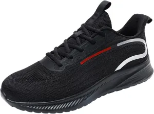 Mens Non Slip Arch Support Walking Sneakers Lightweight Breathable Mesh Slip on Cushion Running Shoes Athletic Gym Tennis Shoes for Men All Day Comfort Work Footwear Black