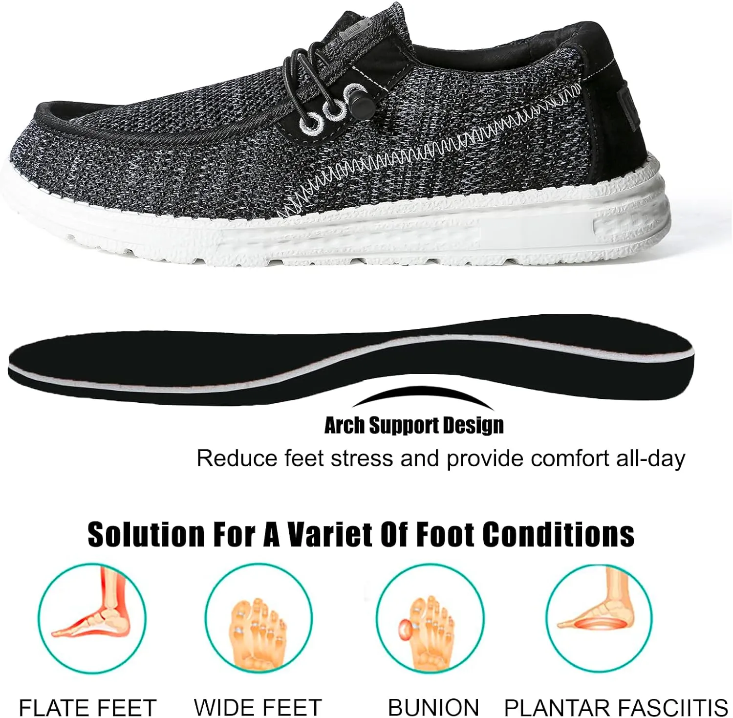 Men's Slip On Loafers with Arch Support | Foam-Cushioned Footbed | Comfortable & Light-Weight Shoe | Men's Lace Up Loafers | Walking Shoes