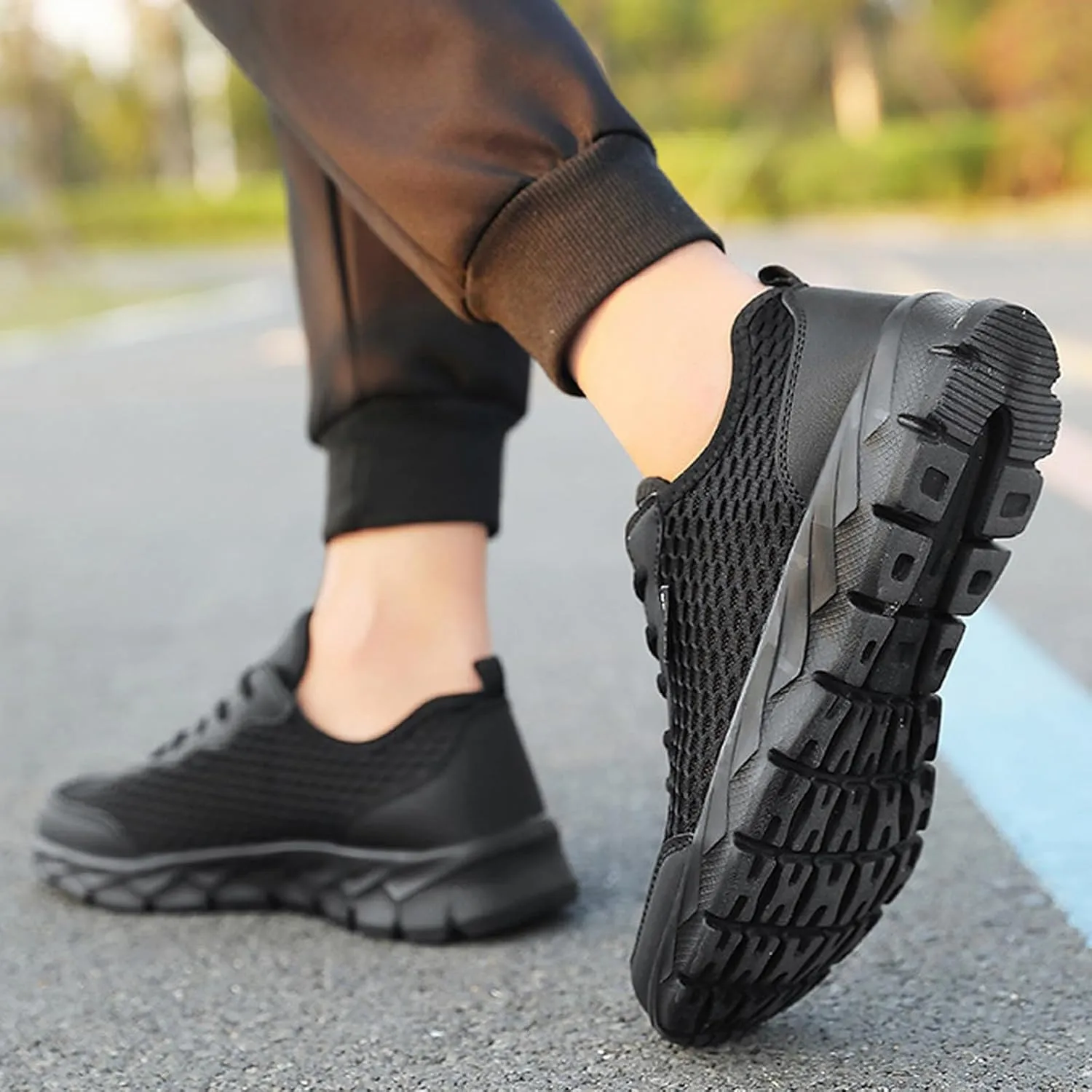Men's Slip on Walking Shoes Comfy Knitted Memory Foam Breathable Mesh Fashion Sneakers Non Slip Arch Support Cushioning Workout Tennis Shoes Wide Width