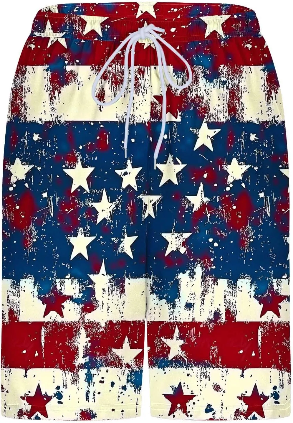 Mens Swim Trunks with Compression Liner 5 Inch Inseam Quick Dry Bathing Suit 2 in 1 Independence Day Print Board Shorts