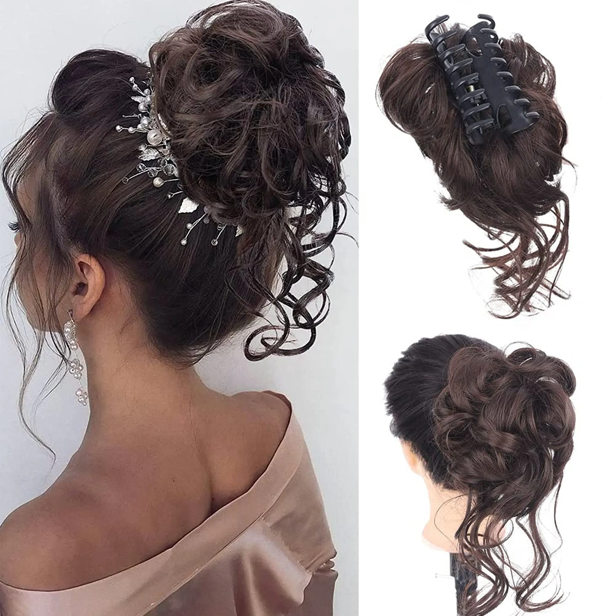 Messy Bun Hair Piece Wavy Curly Chignon Ponytail Hairpiece for Daily Wear