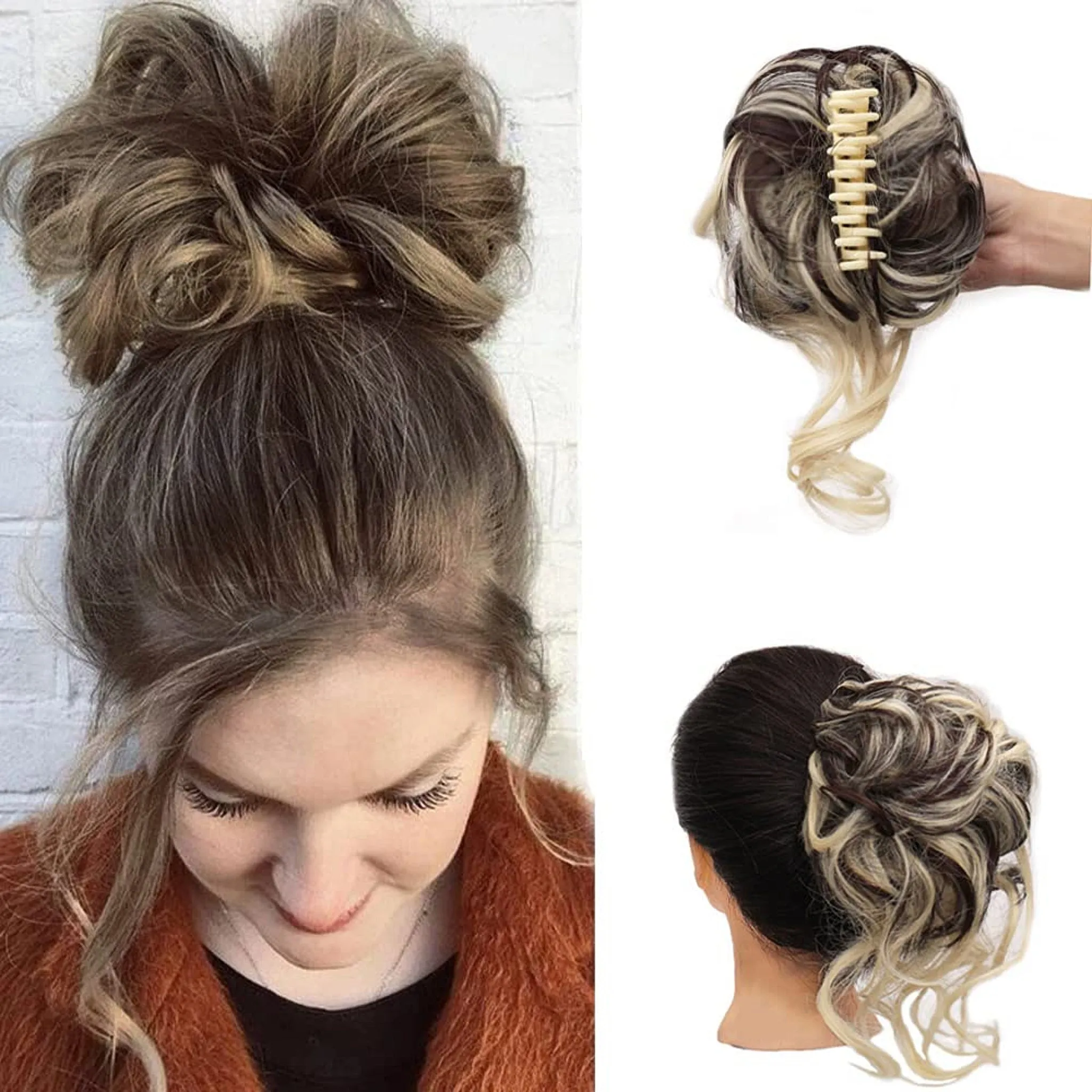 Messy Bun Hair Piece Wavy Curly Chignon Ponytail Hairpiece for Daily Wear