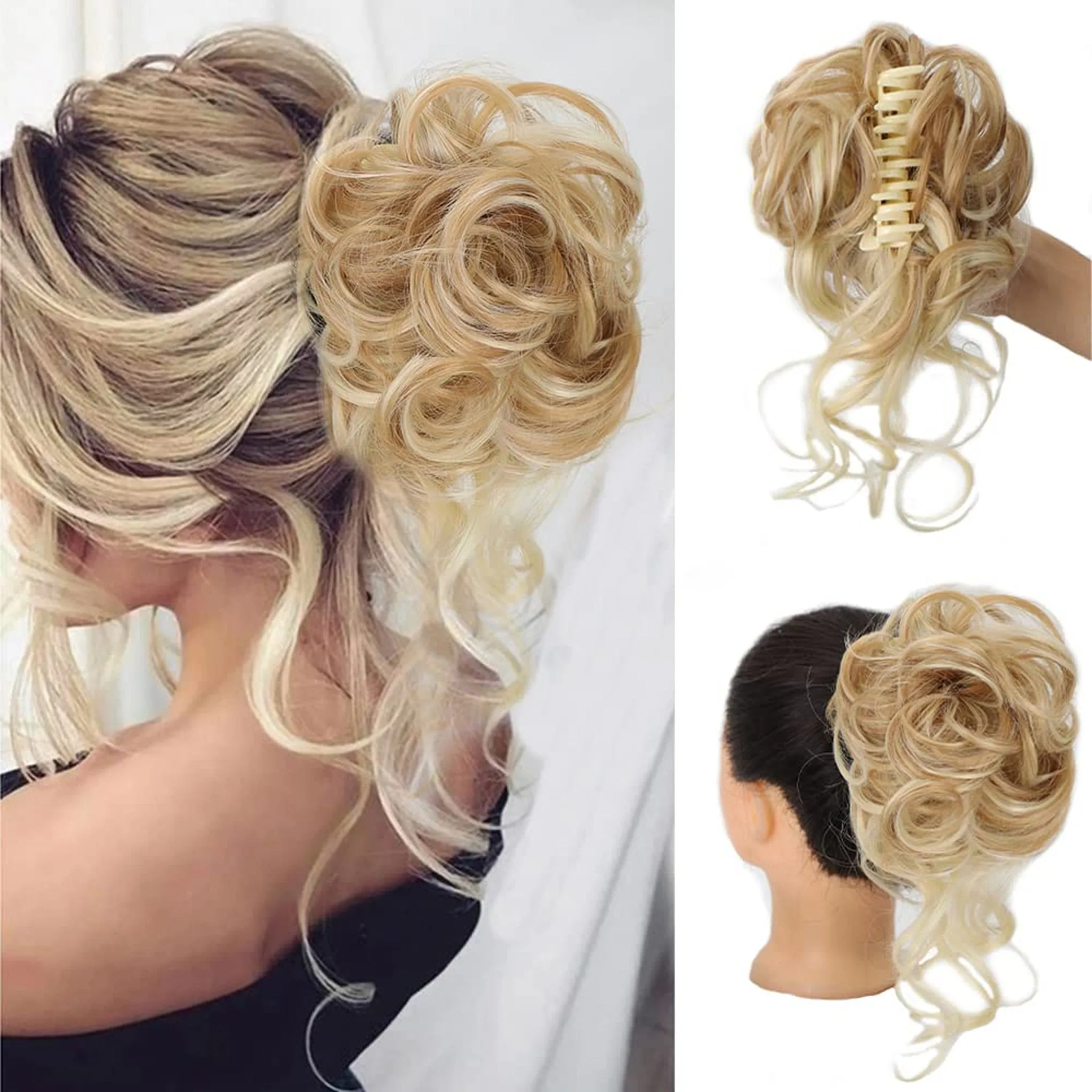 Messy Bun Hair Piece Wavy Curly Chignon Ponytail Hairpiece for Daily Wear