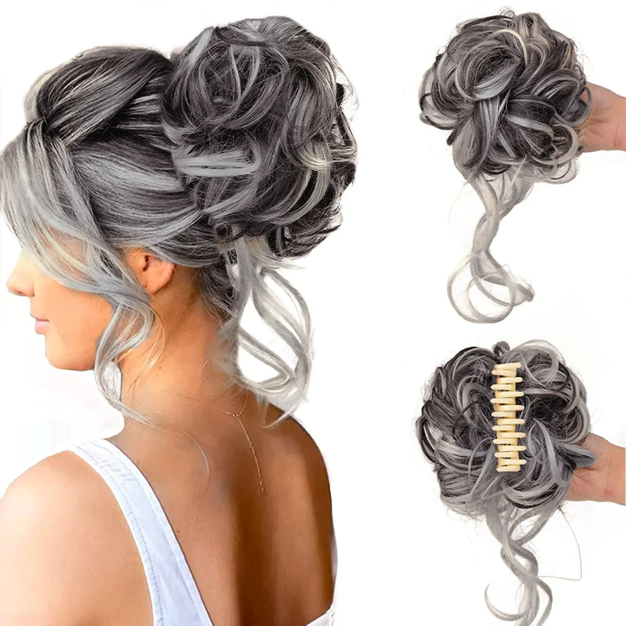 Messy Bun Hair Piece Wavy Curly Chignon Ponytail Hairpiece for Daily Wear