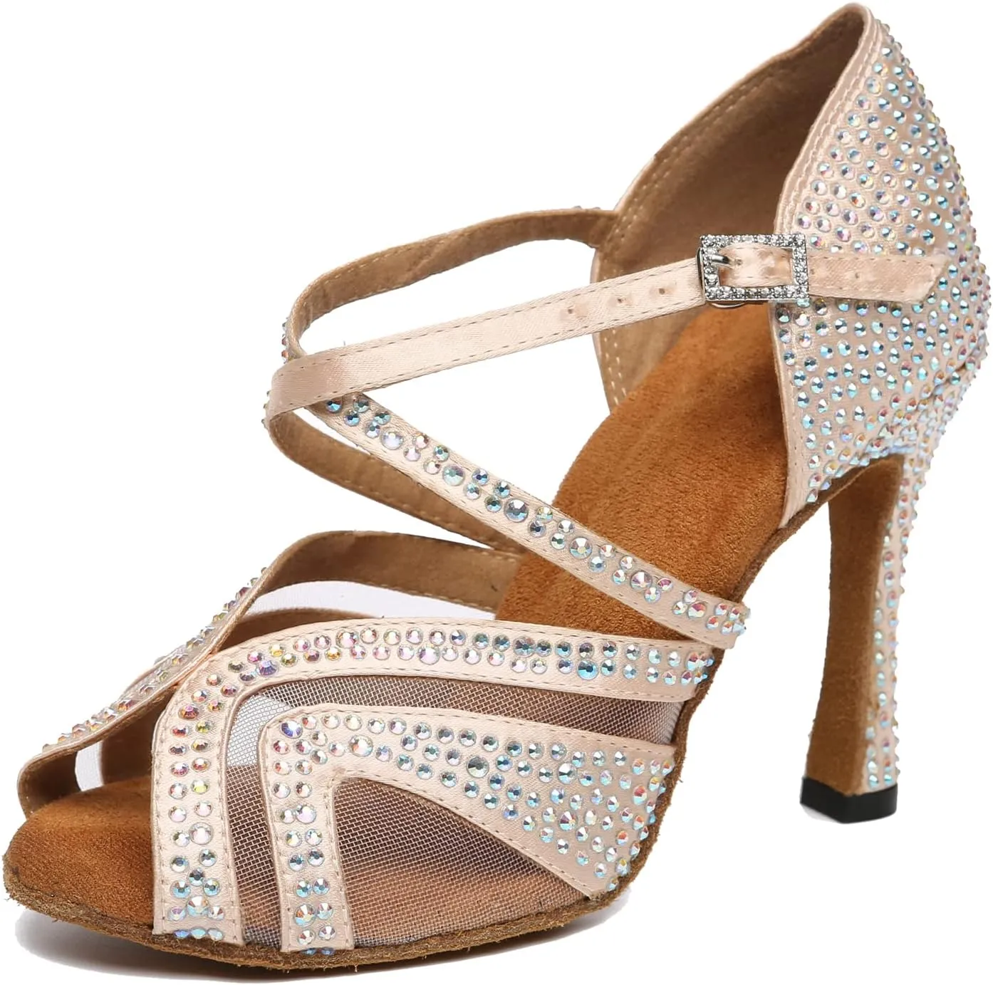 Minishion Womens Elegant Dancing Heels Mesh Crystals Beaded Party Shoes L490