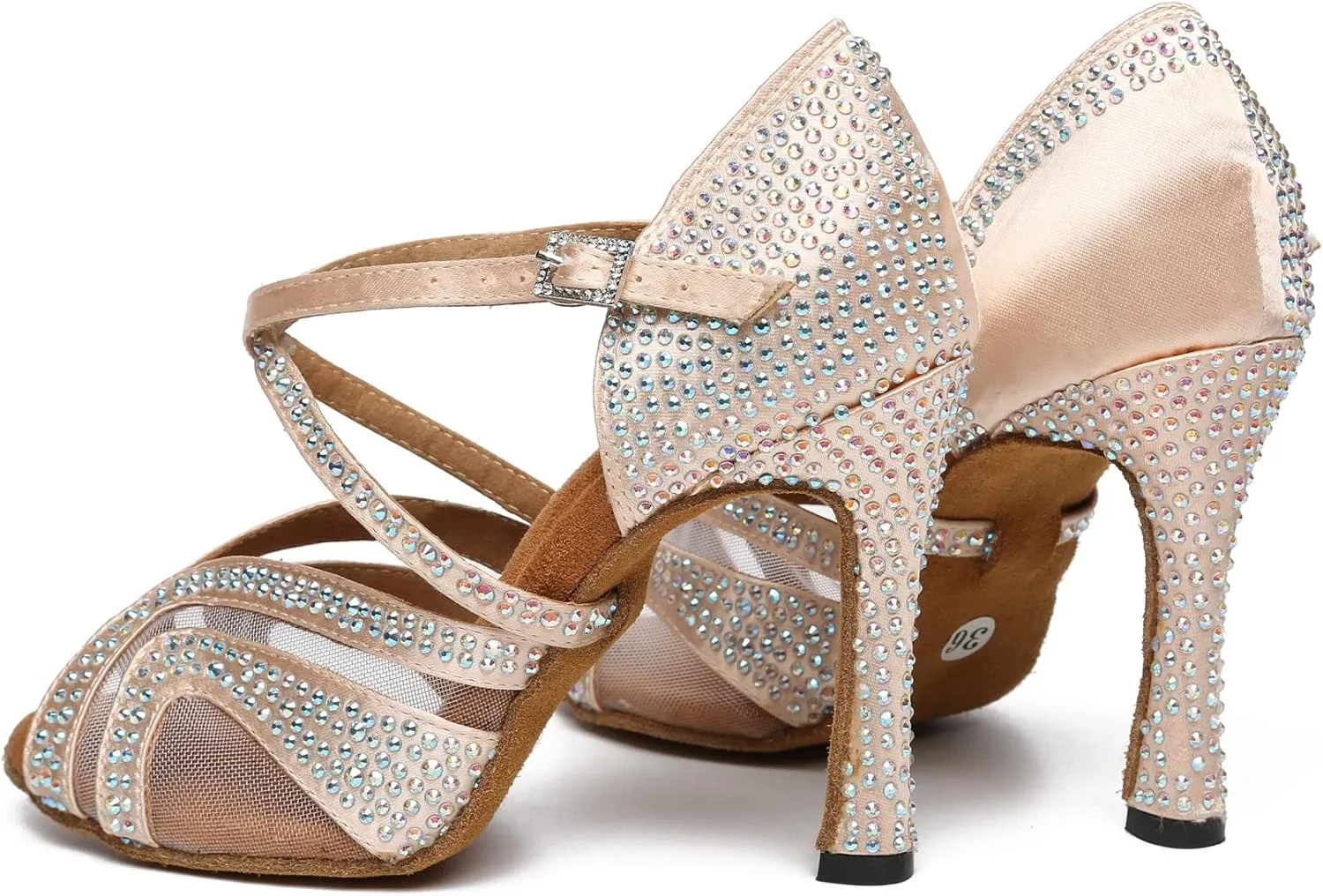 Minishion Womens Elegant Dancing Heels Mesh Crystals Beaded Party Shoes L490