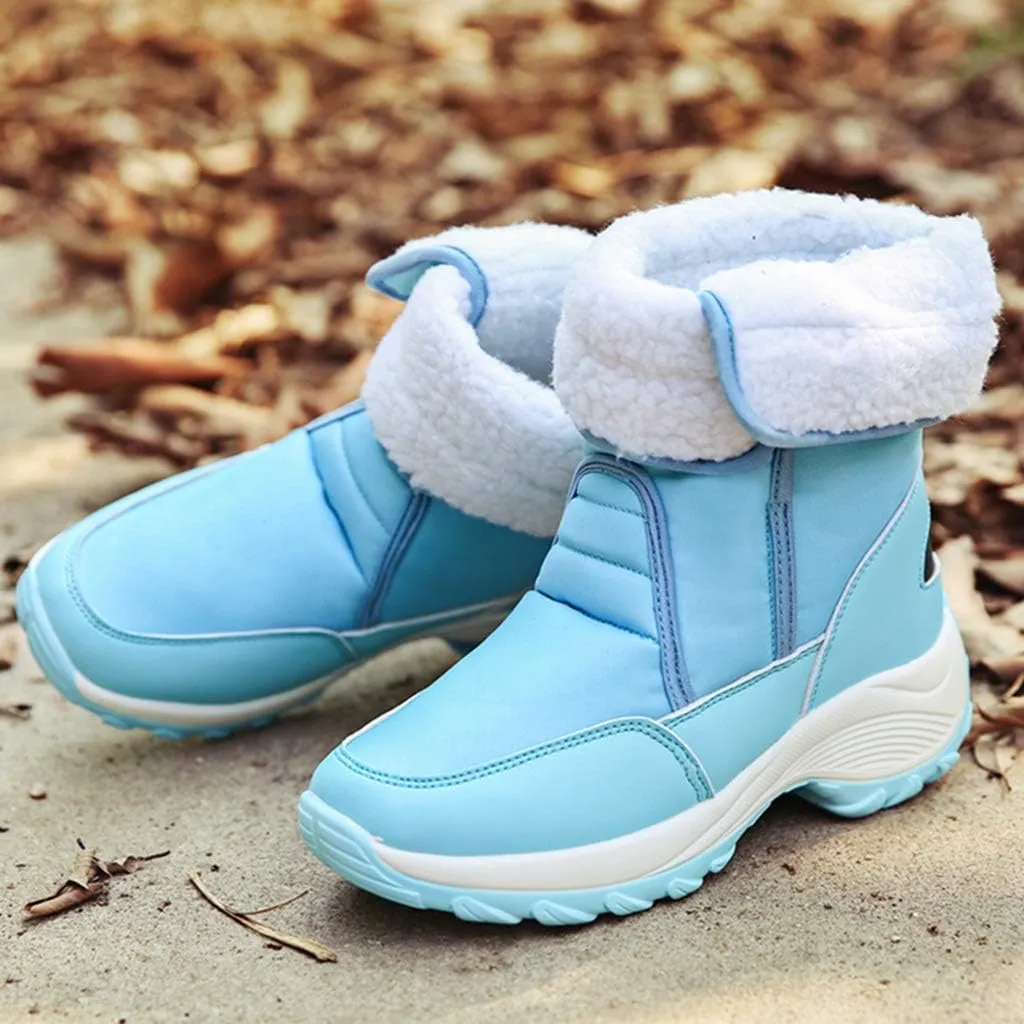 MIOKE Women's Waterproof Rain Snow Boots Winter Mid Wide Calf Platform Hook-and-Loop Fashion Ski Snow Boot