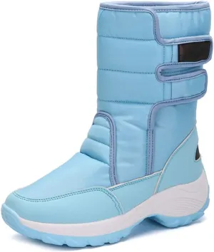MIOKE Women's Waterproof Rain Snow Boots Winter Mid Wide Calf Platform Hook-and-Loop Fashion Ski Snow Boot