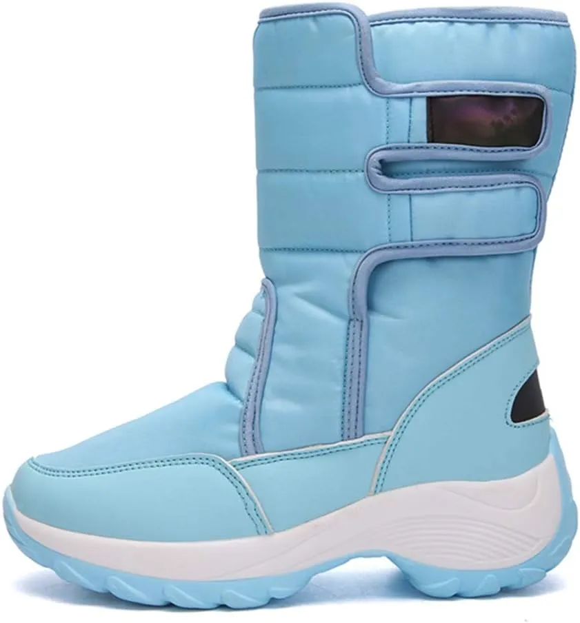 MIOKE Women's Waterproof Rain Snow Boots Winter Mid Wide Calf Platform Hook-and-Loop Fashion Ski Snow Boot
