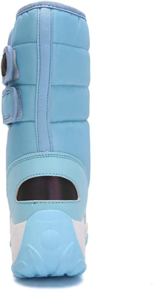 MIOKE Women's Waterproof Rain Snow Boots Winter Mid Wide Calf Platform Hook-and-Loop Fashion Ski Snow Boot