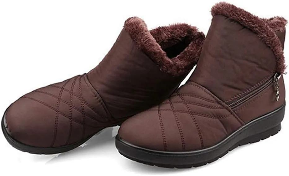 MIOKE Women's Waterproof Snow Ankle Boots Winter Fur Warm Zipper Anti-slip Outdoor Rain Snow Short Booties