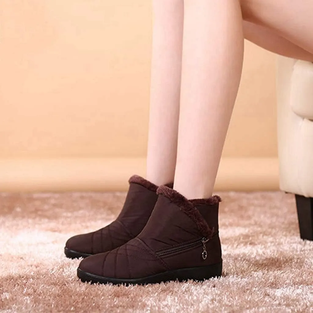 MIOKE Women's Waterproof Snow Ankle Boots Winter Fur Warm Zipper Anti-slip Outdoor Rain Snow Short Booties