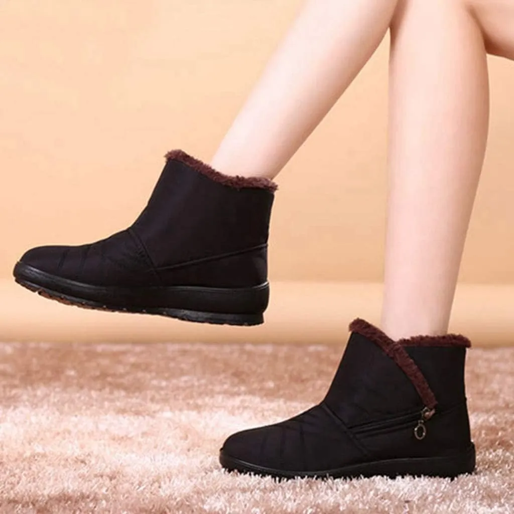 MIOKE Women's Waterproof Snow Ankle Boots Winter Fur Warm Zipper Anti-slip Outdoor Rain Snow Short Booties