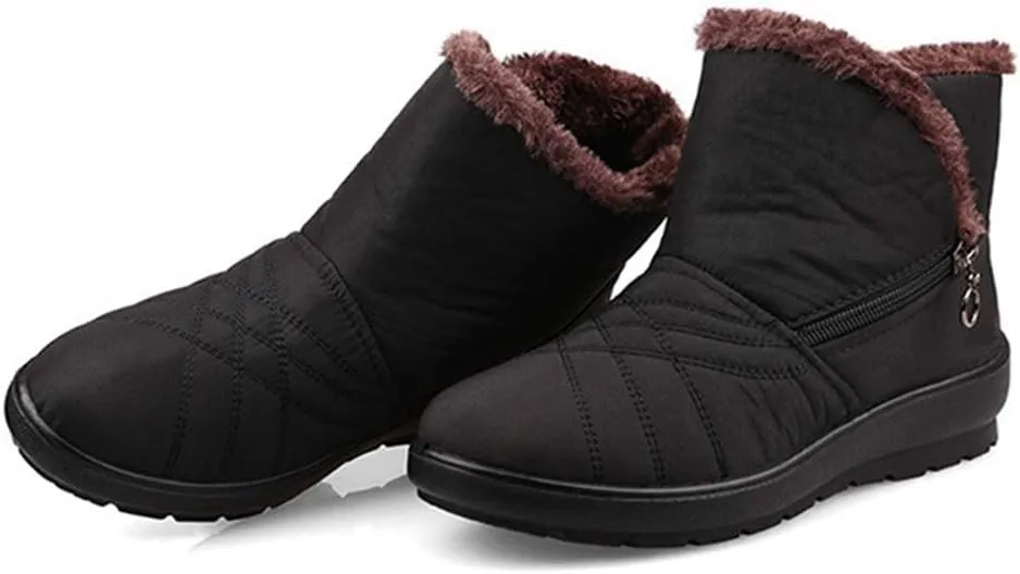 MIOKE Women's Waterproof Snow Ankle Boots Winter Fur Warm Zipper Anti-slip Outdoor Rain Snow Short Booties
