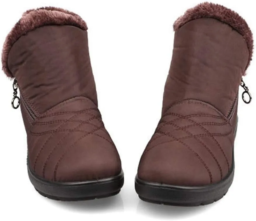 MIOKE Women's Waterproof Snow Ankle Boots Winter Fur Warm Zipper Anti-slip Outdoor Rain Snow Short Booties