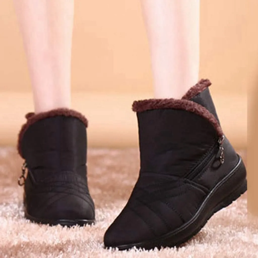 MIOKE Women's Waterproof Snow Ankle Boots Winter Fur Warm Zipper Anti-slip Outdoor Rain Snow Short Booties
