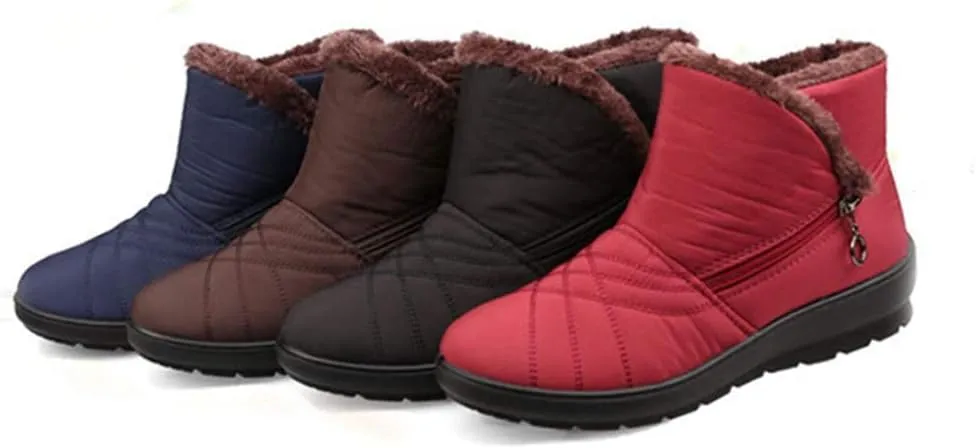 MIOKE Women's Waterproof Snow Ankle Boots Winter Fur Warm Zipper Anti-slip Outdoor Rain Snow Short Booties