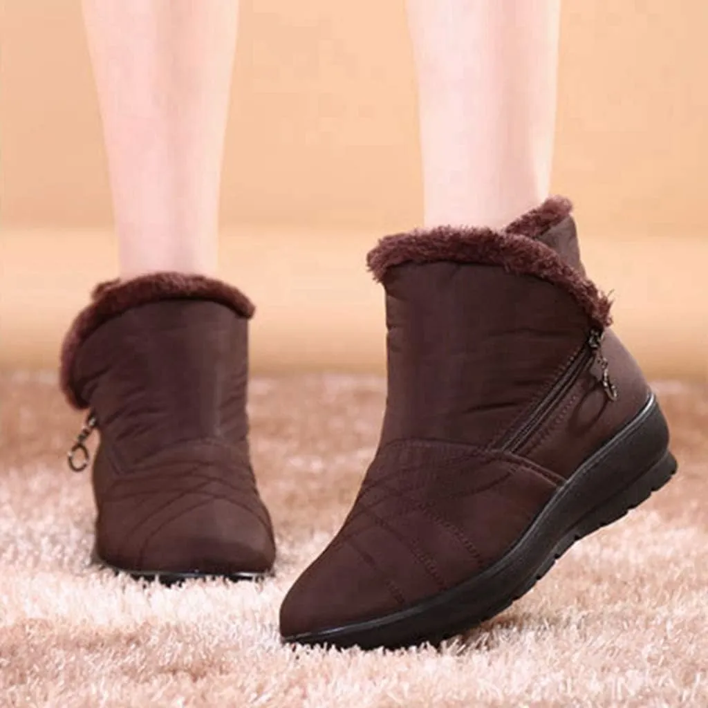 MIOKE Women's Waterproof Snow Ankle Boots Winter Fur Warm Zipper Anti-slip Outdoor Rain Snow Short Booties
