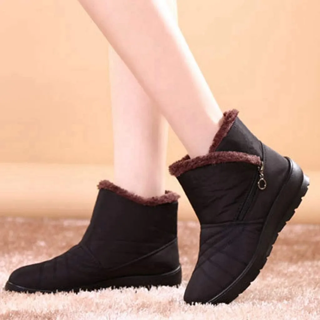 MIOKE Women's Waterproof Snow Ankle Boots Winter Fur Warm Zipper Anti-slip Outdoor Rain Snow Short Booties