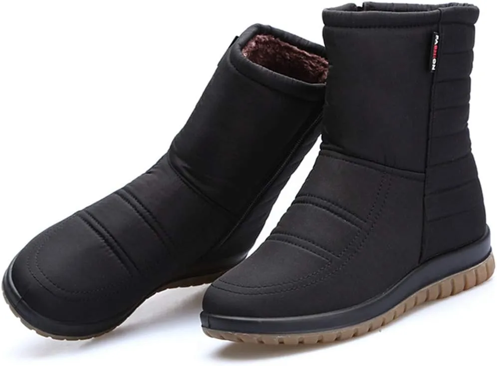 MIOKE Women's Winter Waterproof Rain Snow Ankle Booties Warm Fur Zipper Anti-slip Outdoor Snow Short Boots
