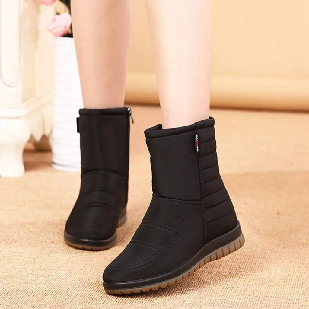 MIOKE Women's Winter Waterproof Rain Snow Ankle Booties Warm Fur Zipper Anti-slip Outdoor Snow Short Boots