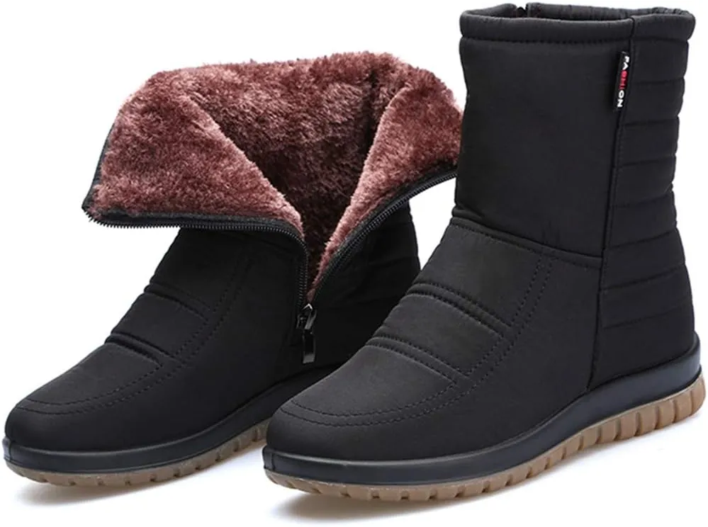 MIOKE Women's Winter Waterproof Rain Snow Ankle Booties Warm Fur Zipper Anti-slip Outdoor Snow Short Boots