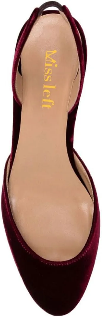 miss left Women Vintage Slingback Closed Almond Toe Pumps Slip On Mid Chunky Block Heels Stretchy Ankle Backstrap Sandals Elegant Dancing Ballroom Shoes Size 4-16 US