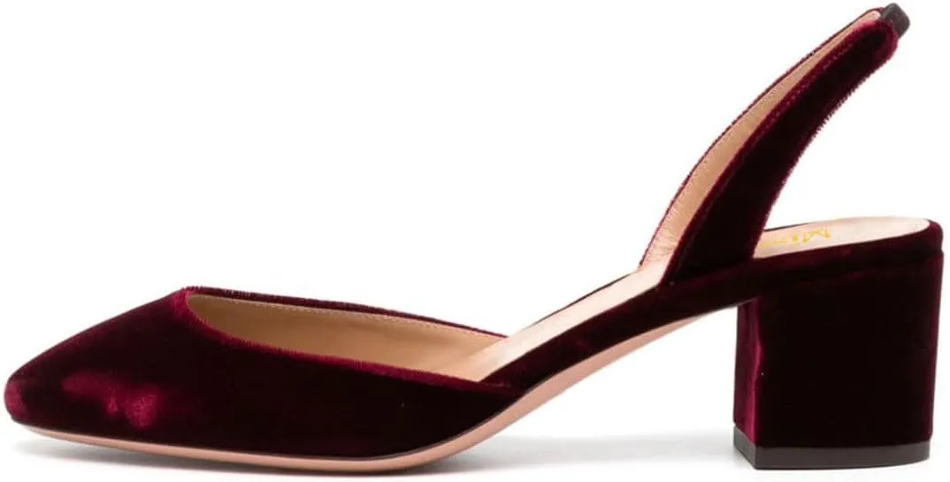 miss left Women Vintage Slingback Closed Almond Toe Pumps Slip On Mid Chunky Block Heels Stretchy Ankle Backstrap Sandals Elegant Dancing Ballroom Shoes Size 4-16 US