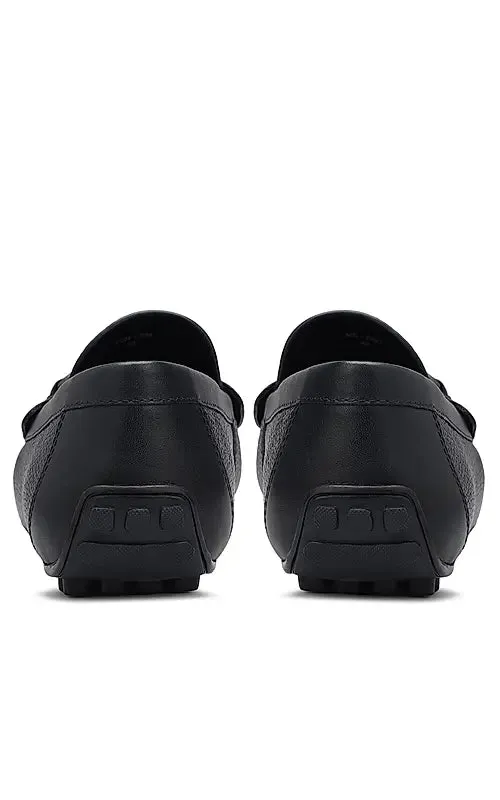 Navy Leather Moccasins With Buckle