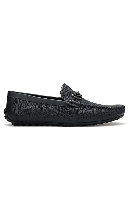 Navy Leather Moccasins With Buckle